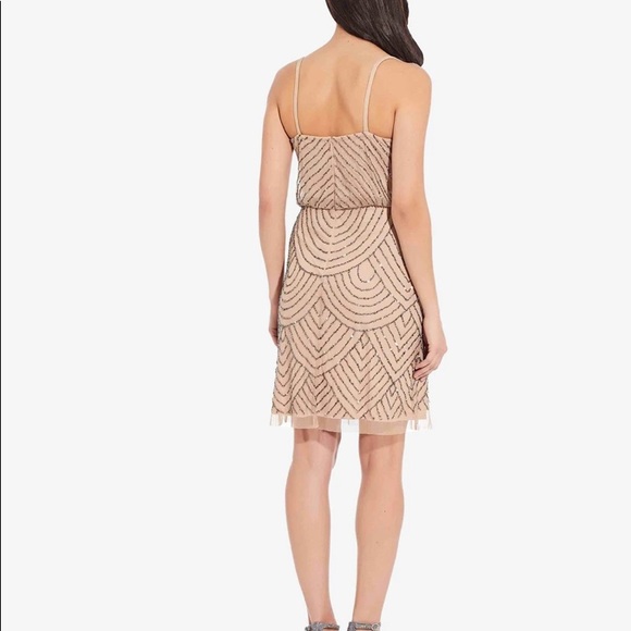 Adriana Papell sequin blouson dress in Taupe Pink - Picture 2 of 7